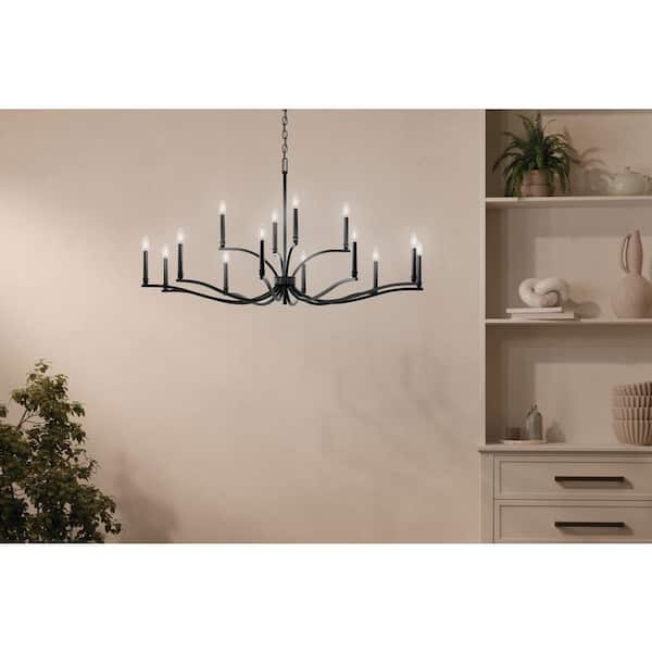 Malene 52.75 in. 14-Light Black Traditional Candle Chandelier for Dining Room