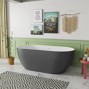 65 in. x 28.34 in. Acrylic Flatbottom Clean Easily Freestanding Soaking Bathtub with Center Drain in Matte Gray