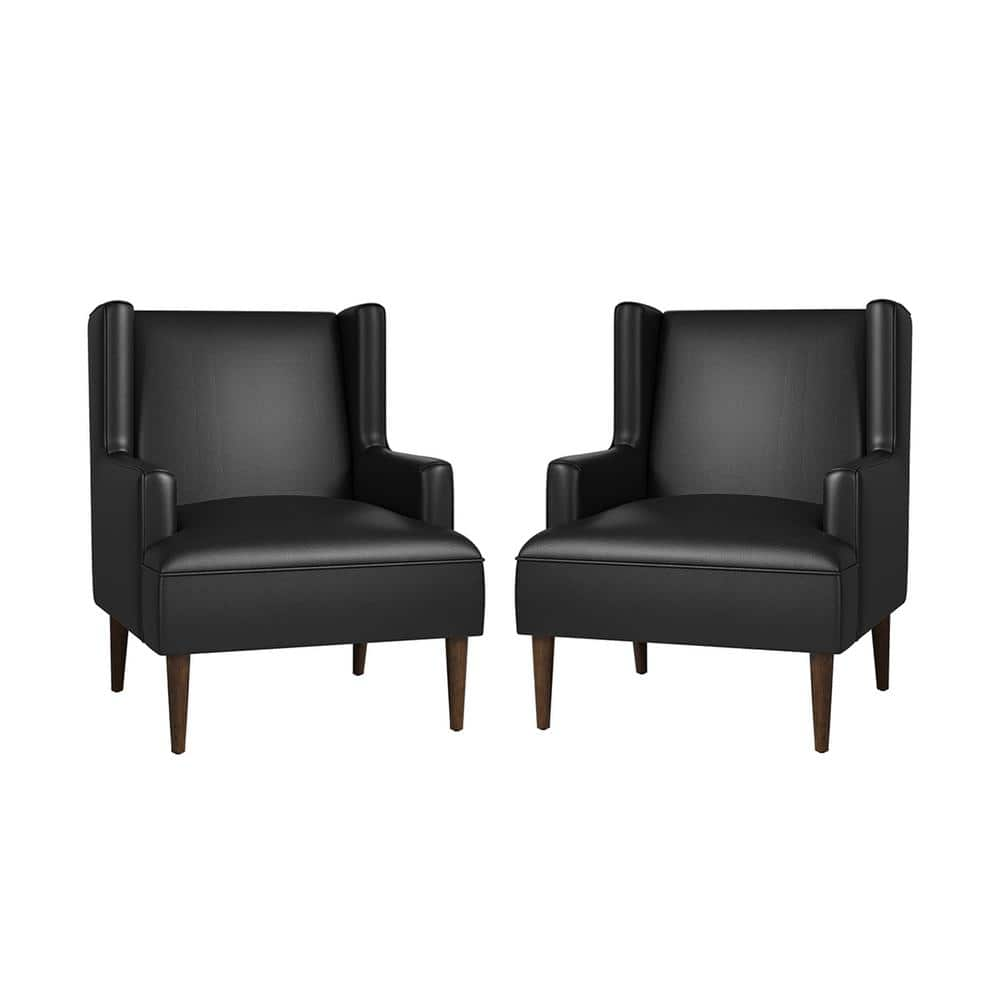 JAYDEN CREATION Jeremias Black Vegan Leather Accent Chair Set Of 2 With ...