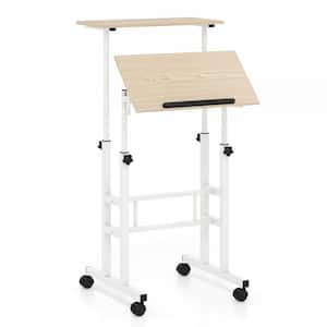 24 in. Natural Mobile Standing Desk Rolling Adjustable Laptop Cart Home Office