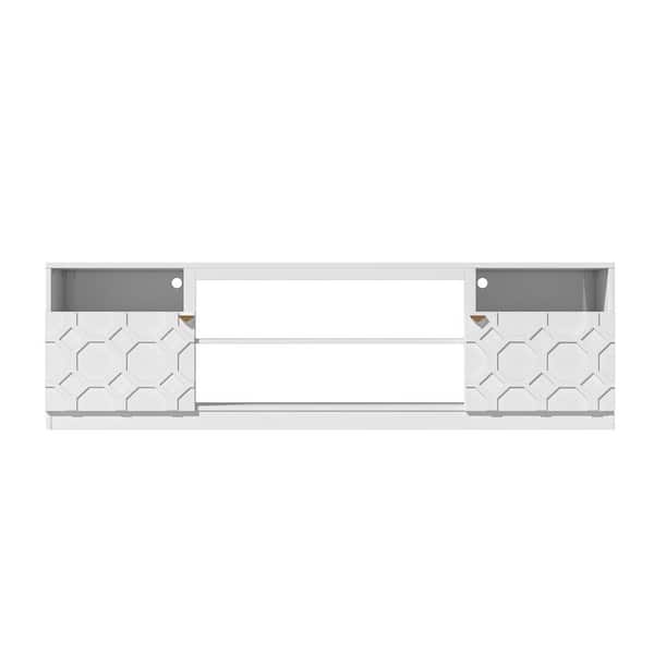 Clihome 70 in.W White Storage Entertainment Center with Adjustable Shelf Fits TV Up to 80 in.