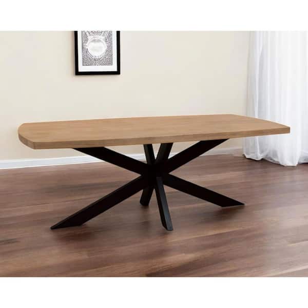 Natural, Brown Wood 82.00 in. Pedestal Base Dining Table Seats 8