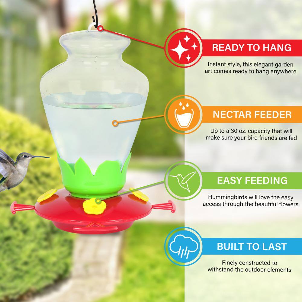 Clear Plastic Hanging Hummingbird Feeder with Red Base