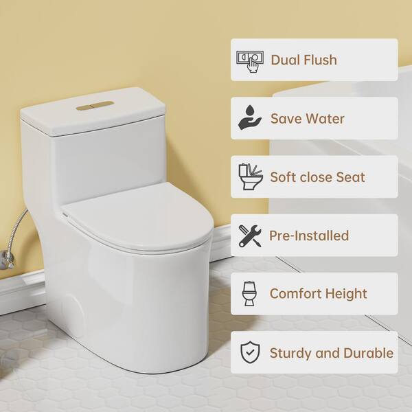 Simple Project One-Piece 0.8/1.28 GPF Dual Flush, Elongated Toilet, in  Gloss White, Seat Included HD-US-OT-2-03 - The Home Depot