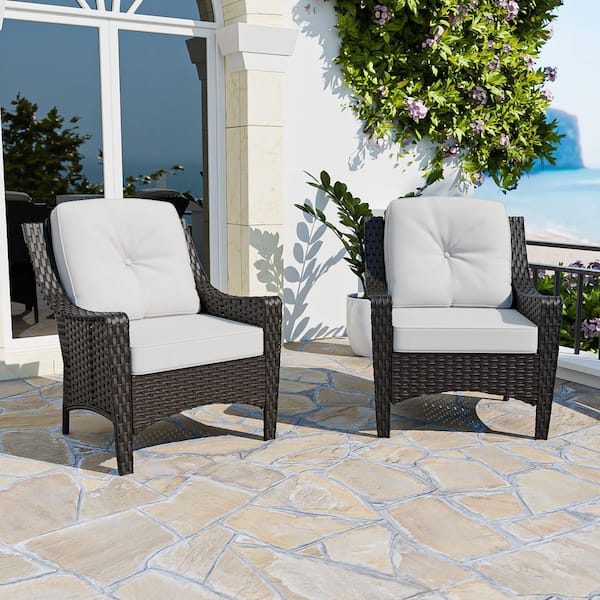 COOS BAY Brown Patio Wicker Outdoor Lounge Chair with Deep Seating and Beige Cushions(2-Piece)