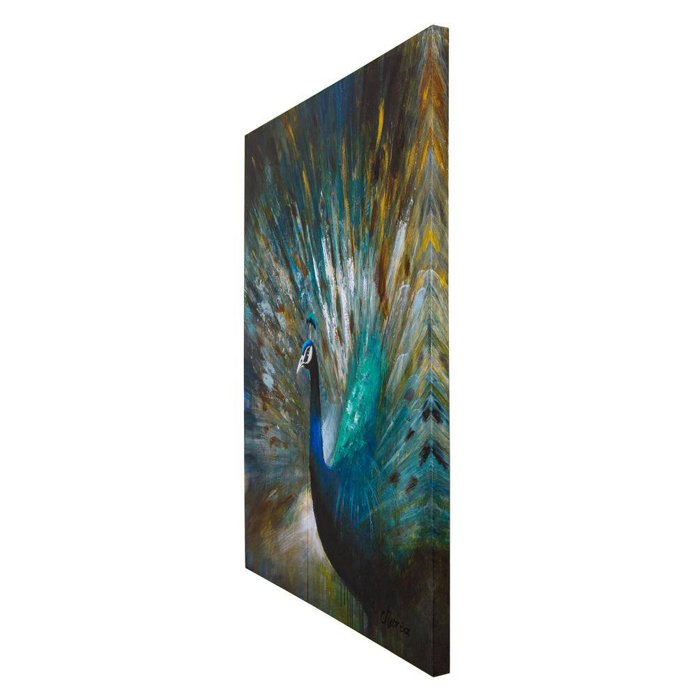 Peacock Prowess Blue and Brown Acrylic Canvas Artwork