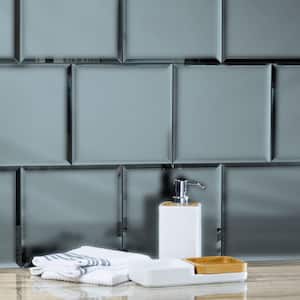 Blue Diamond Frosted Blue Beveled Square 8 in. x 8 in. Matte Glass Mirror Wall Tile (16 sq. ft./Case)