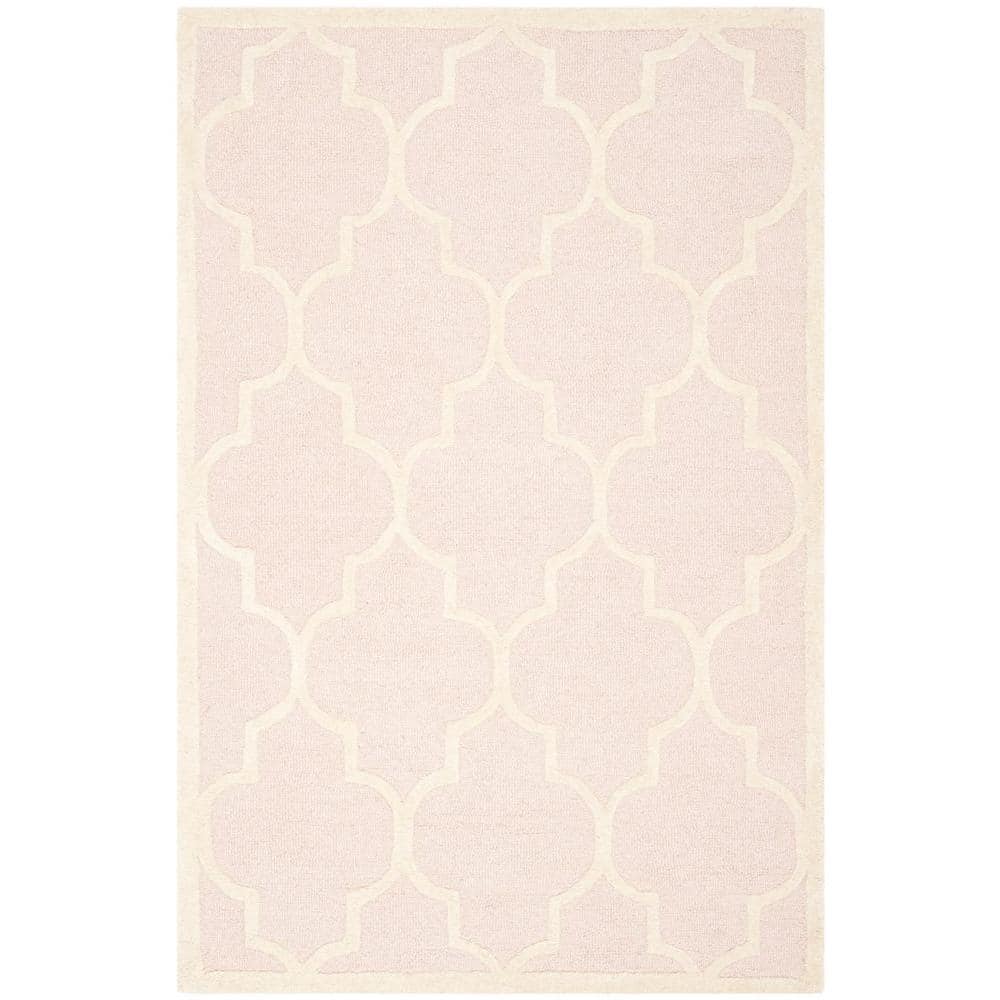 Light Pink and Ivory Hand-Tufted Wool 4' x 6' Area Rug