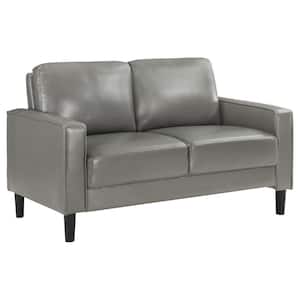 Ruth 54.25 in. Gray Faux Leather Upholstered 2-Seats Track Arm Loveseat