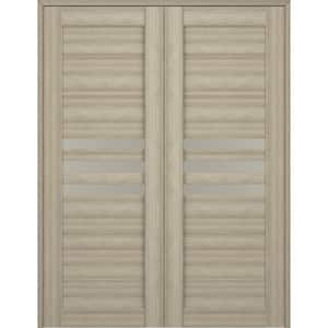 Dome 36 in. x 84 in. Both Active Frosted Glass 3-Lite Shambor Wood Composite Double Prehung Interior Door