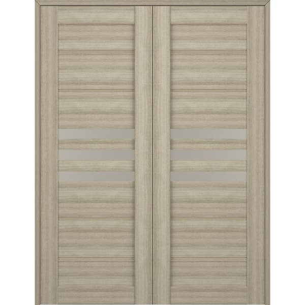 Dome 36 in. x 96 in. Solid Core Both Active 3-Lite Frosted Glass Shambor Wood Composite Double Prehung Interior Door