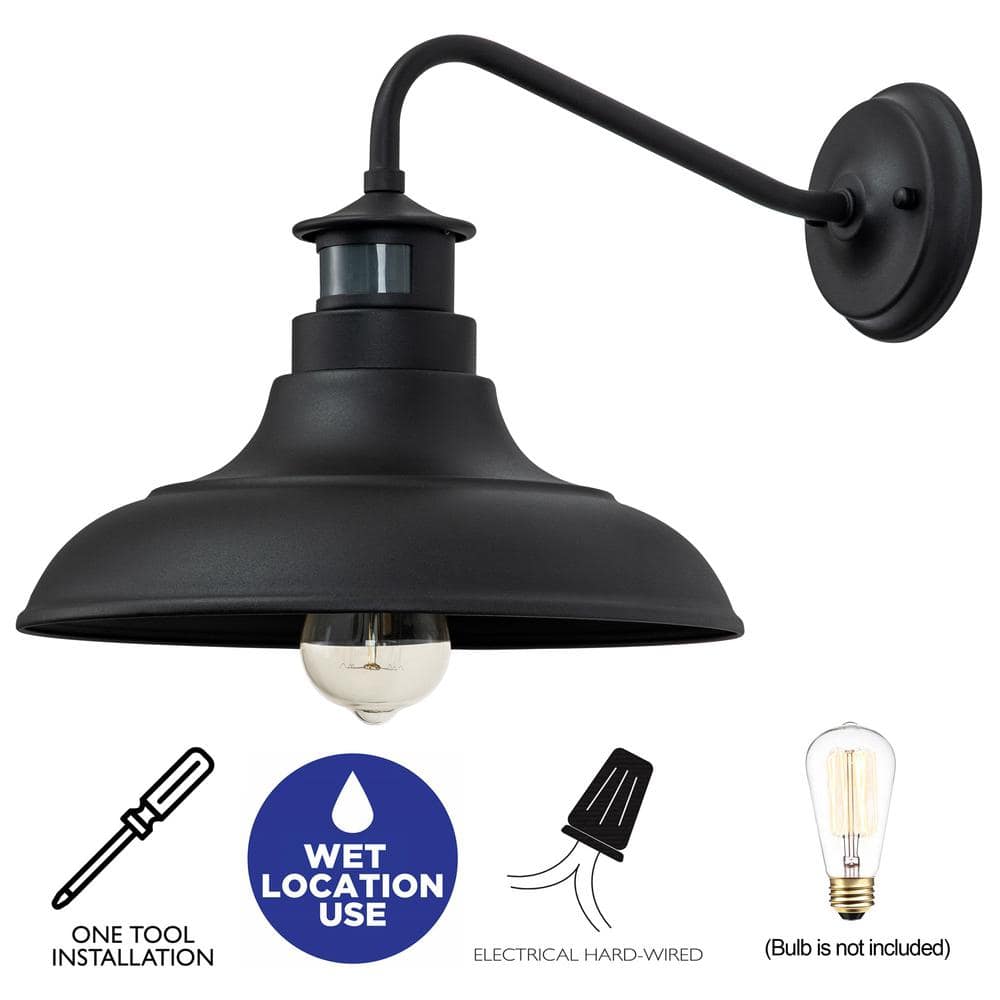 Matte Black Gooseneck Outdoor Wall Light with Motion Sensor, 2-Pack