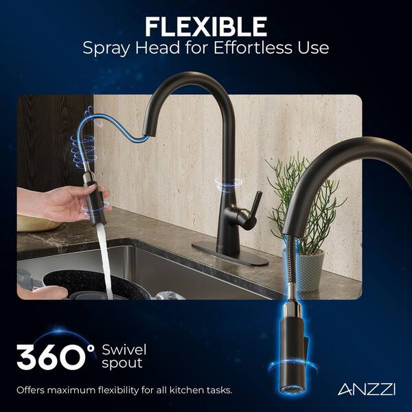 ANZZI Modern Matte Black 7 in. H Pull-Down Kitchen Faucet with 360