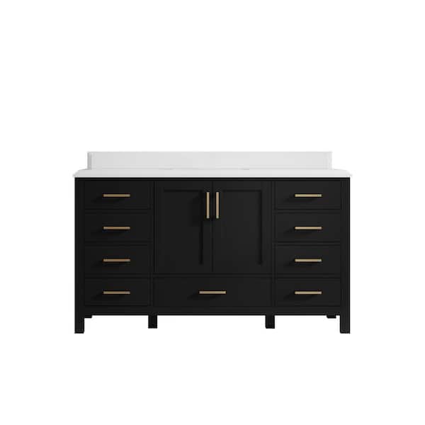 Willow Collections Malibu 60 in. W x 22 in. D x 36 in. H Single Sink Bath Vanity in Black with 1.5 in. White Quartz Top