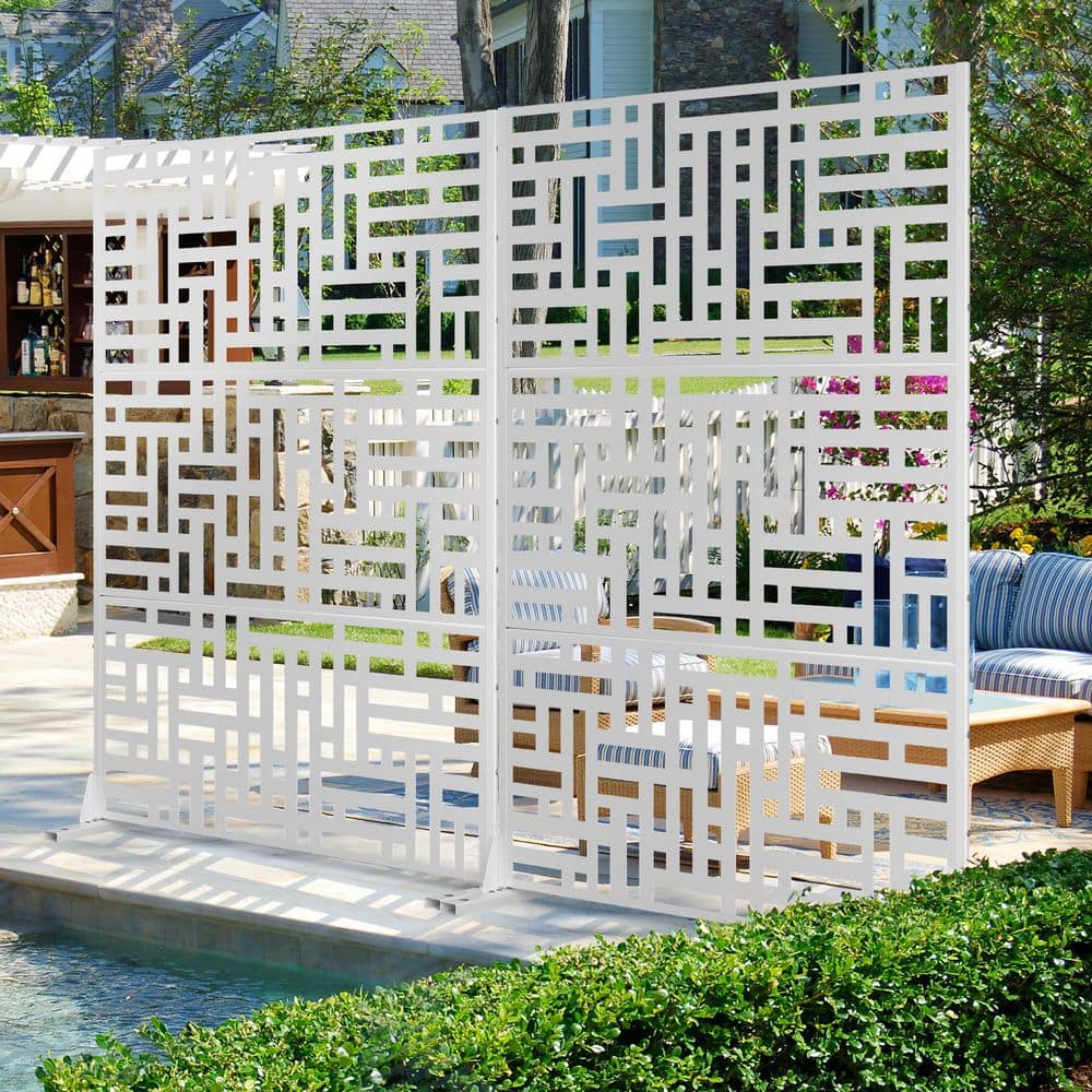 TUYOHW 72 in. H x 47 W Metal Privacy Screen for Deck Patio Balcony ...