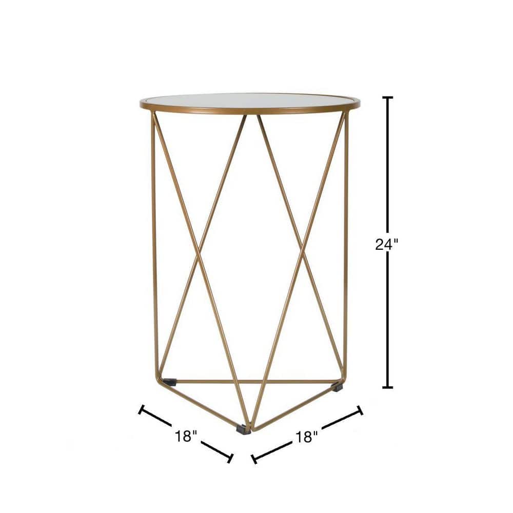 Modern Geometric Gold Metal Round Side Table with Mirrored Top