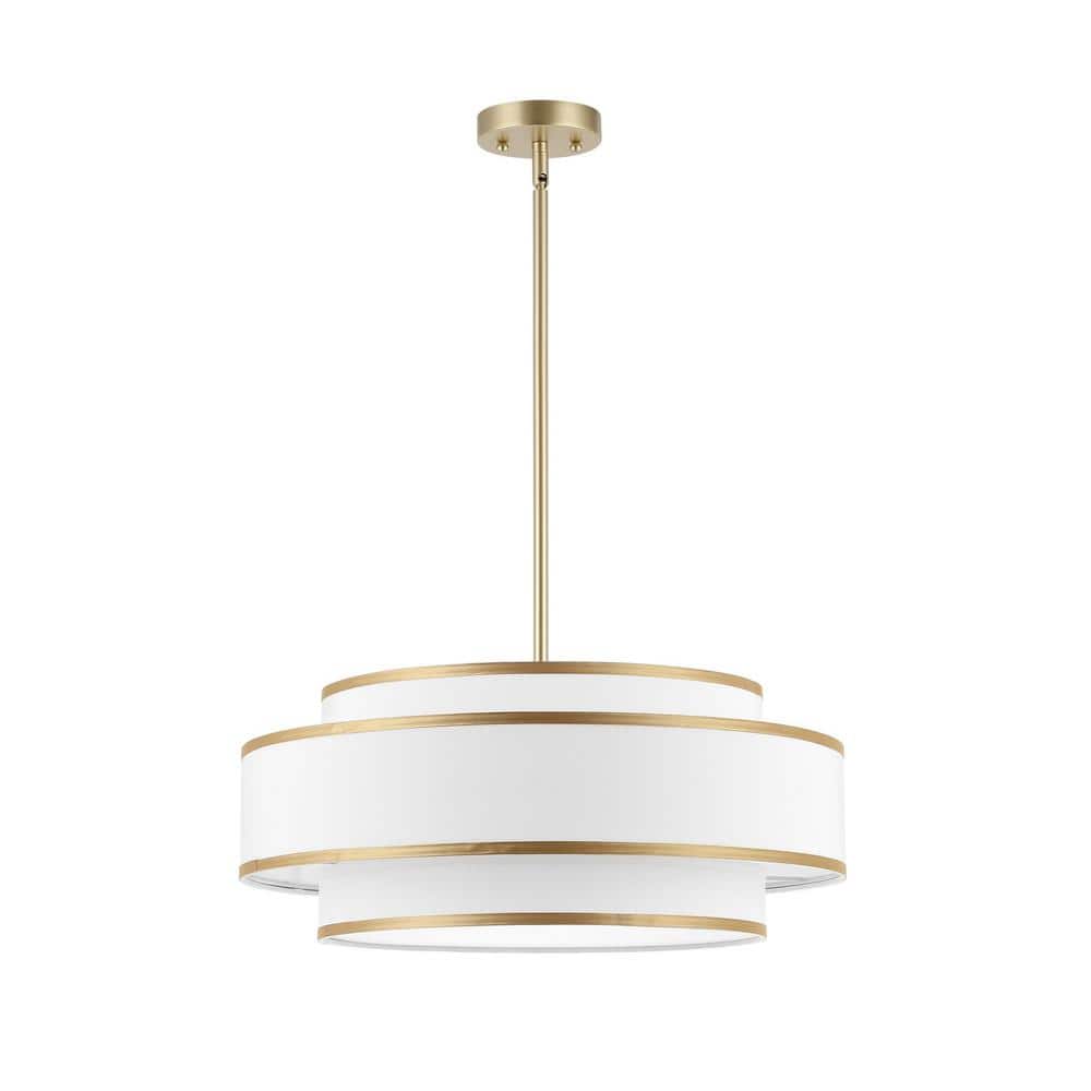 Gold Double Shaded Drum Chandelier with Fabric Shades