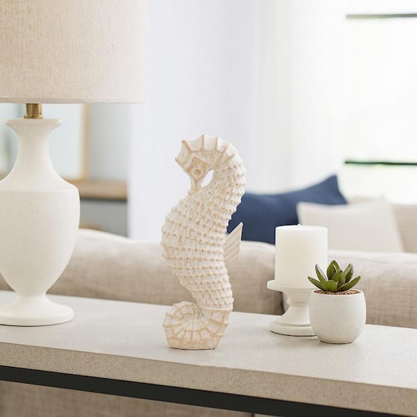 White 4 in. x 12 in. Resin Coastal Solid Wicker Seahorse Figurine