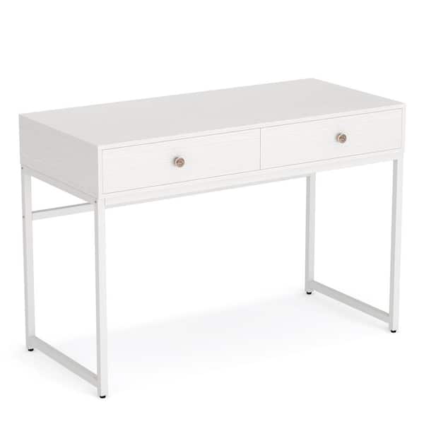 BYBLIGHT Moronia 47 in. White 2 Drawer Computer Desk Makeup Vanity Table