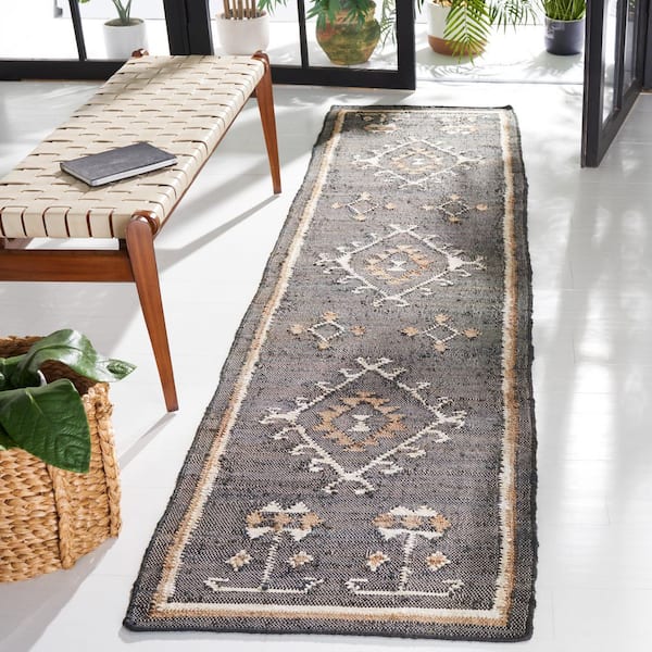 Kilim Black/Ivory 2 ft. x 9 ft. Native American Border Runner Rug