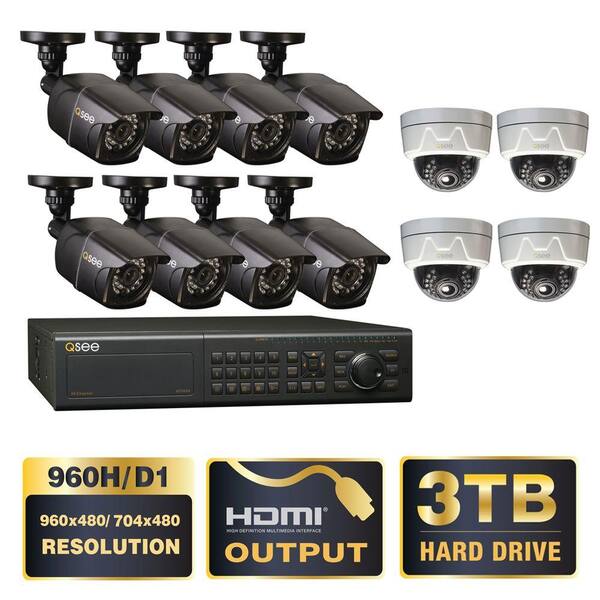 Q-SEE Elite Series 24-Channel 960H 3TB DVR with (8) Bullet 960H Cameras and (4) Dome 650TVL Effio Indoor/Outdoor Cameras