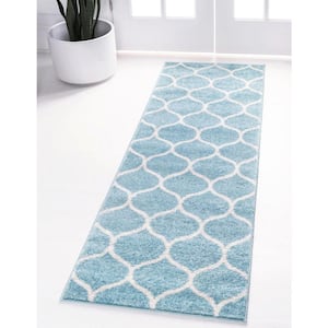 Trellis Frieze Rounded Light Blue 2 ft. x 13 ft. Rug