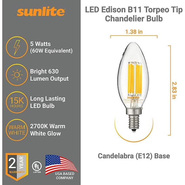 Sunlite 60-Watt Equivalent B11 220-277 Volt LED Light Bulb in Warm White, 2700K (3-Pack) HD02446-3 - The Home
