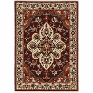 Red Ivory Orange and Blue 2 ft. x 3 ft. Oriental Power Loom Stain Resistant Fringe Area Rug