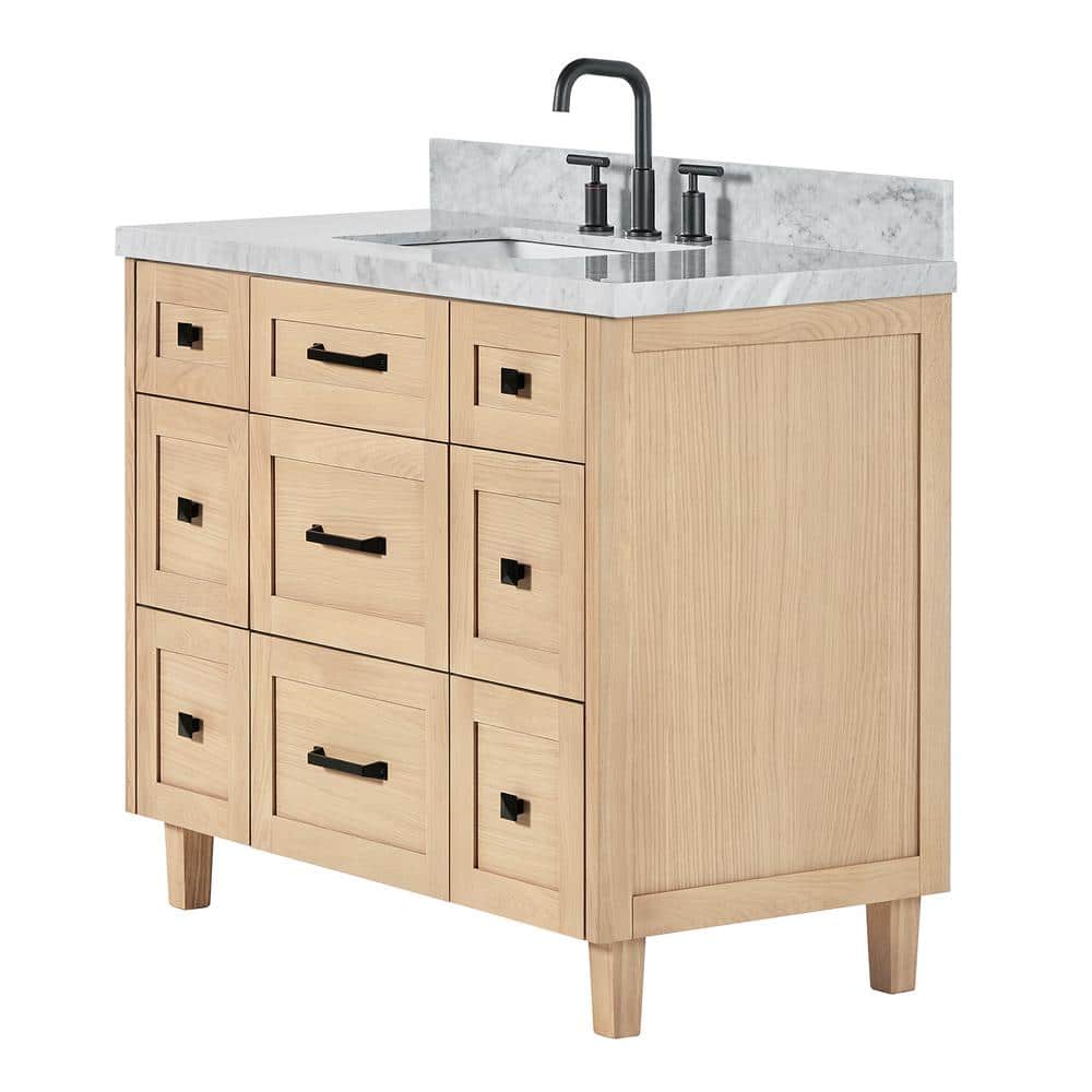 Monroe 43" Light Oak Freestanding Vanity with Carrara Marble Top