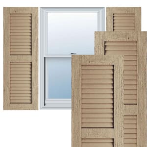 12 in. x 80 in. Timberthane Polyurethane 2 Equal Louver Rough Sawn Faux Wood Shutters Pair