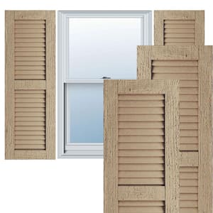 18 in. x 58 in. Louver Timberthane Polyurethane 2 Equal Rough Sawn Faux Wood Shutters Pair