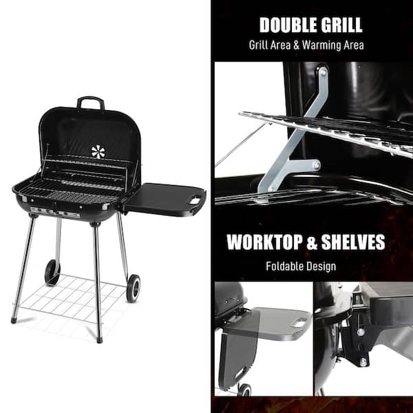 Karl home Portable Charcoal Grill in Black with Wheels and