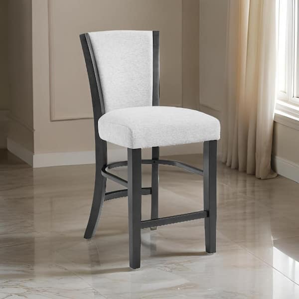 Benjara 24 in. White and Black High Back Wood Frame Bar Stool with Fabric Seat (Set of 2)