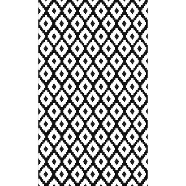 smart tiles Decorative Black and White 20 in. x 34 in. Laminated Kitchen Mat