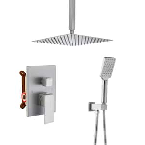 3-Spray with 2.5 GPM 12 in. 2 Functions Ceiling Mount Dual Shower Heads in Spot in Brushed Nickel (Valve Included)