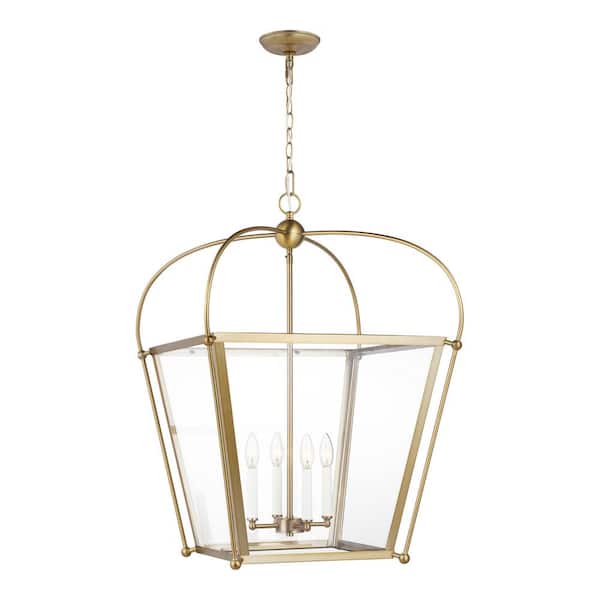 Generation Lighting Charleston Medium 4-Light Satin Brass Shaded Hanging Pendant Light