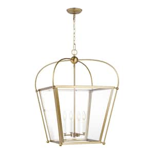 Charleston Medium 4-Light Satin Brass Shaded Hanging Pendant Light