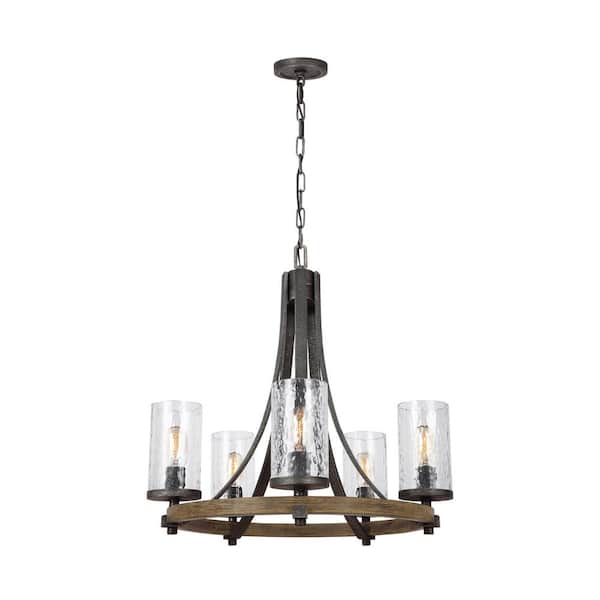 Feiss Angelo 5 Light Distressed Weathered Oak Slate Grey Metal Rustic Farmhouse Wagon Wheel Chandelier With Clear Wavy Glass F3133 5dwk Sgm Feiss Angelo 5 Light Distressed, Farmhouse Wagon Wheel Chandelier Home Depot