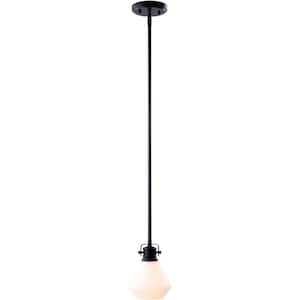 60-Watt 1-Light Dark Bronze Shaded Pendant Light with Opal Glass Shade, No Bulbs Included