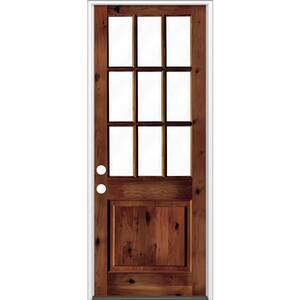 42 in. x 96 in. Rustic Knotty Alder Clear Low-E Glass 9-Lite Red Chestnut Stain Right Hand Single Prehung Front Door