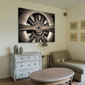 48 in. x 32 in. "Plane Propeller" Frameless Free Floating Tempered Glass Panel Graphic Art Wall Art