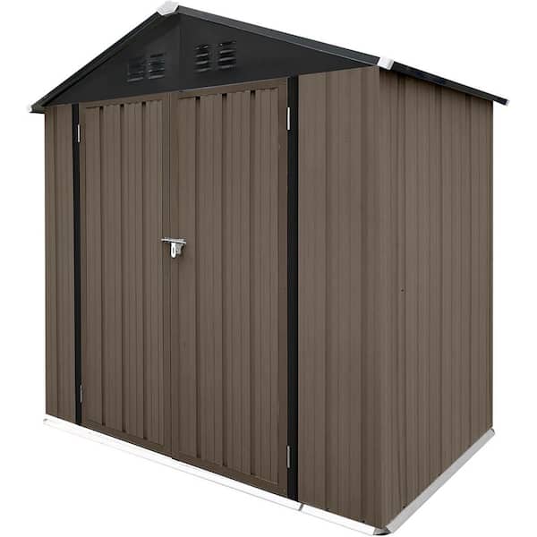 6 ft. W x 4 ft. D Brown Outdoor Metal Storage Shed with Sloped Roof Utility Tool Shed Storage House (24 sq. ft.)
