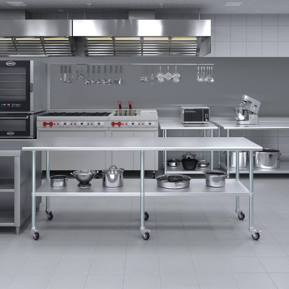 96'' Stainless Steel Work Table with Undershelf and Casters