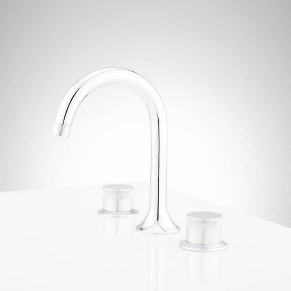 SIGNATURE HARDWARE Lentz 8 in. Widespread Double Handle Bathroom Faucet in Brushed Gold