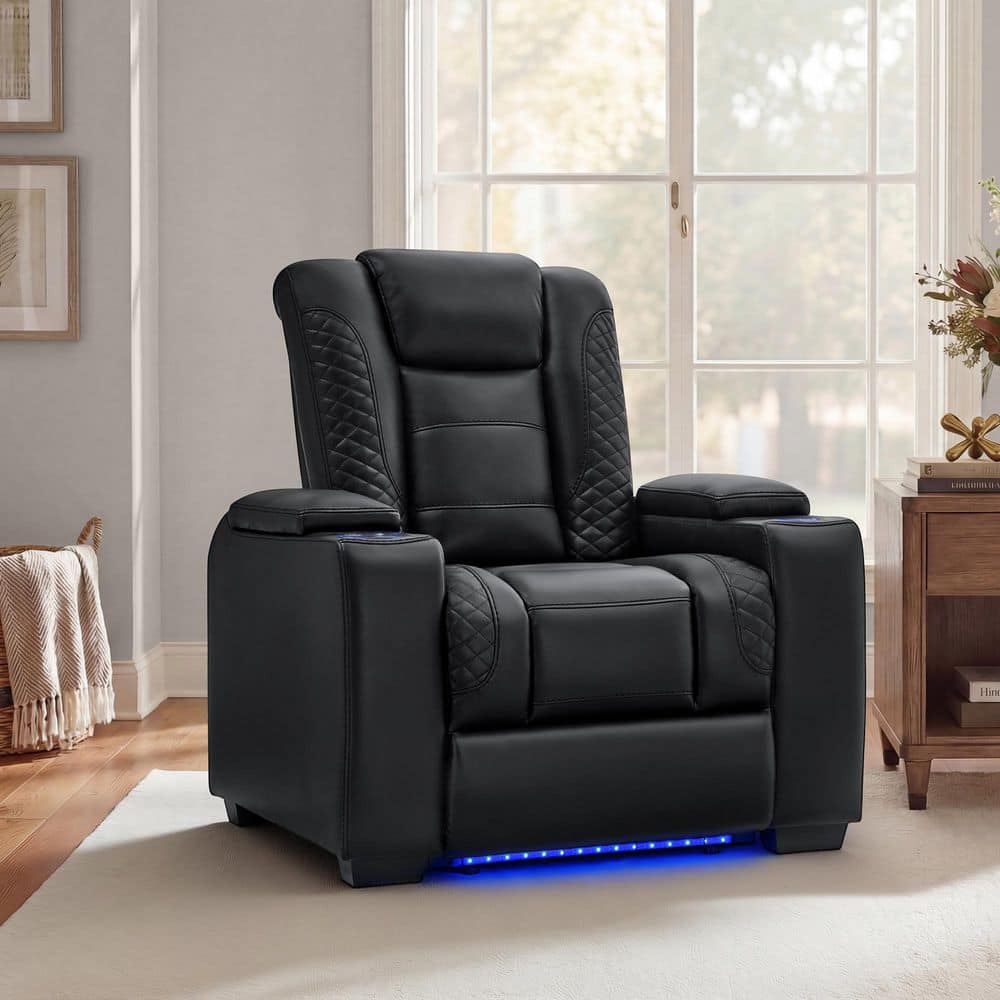 Ulric Black Faux Leather Power Home Theater Recliner with Hidden Storage Compartments, Cup Holders & Ambient Lighting price history on PriceWatchPro