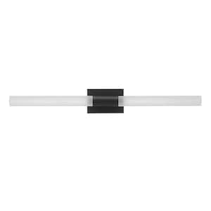 36 in. Matte Black LED Integrated Vanity Light with Frosted Acrylic Shades