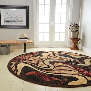 Catalina Picasso Black/Brown 5 ft. Geometric Round Area Rug