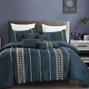 7 Piece Luxury Blue microfiber Bedding Sets - Oversized Bedroom Comforters, King