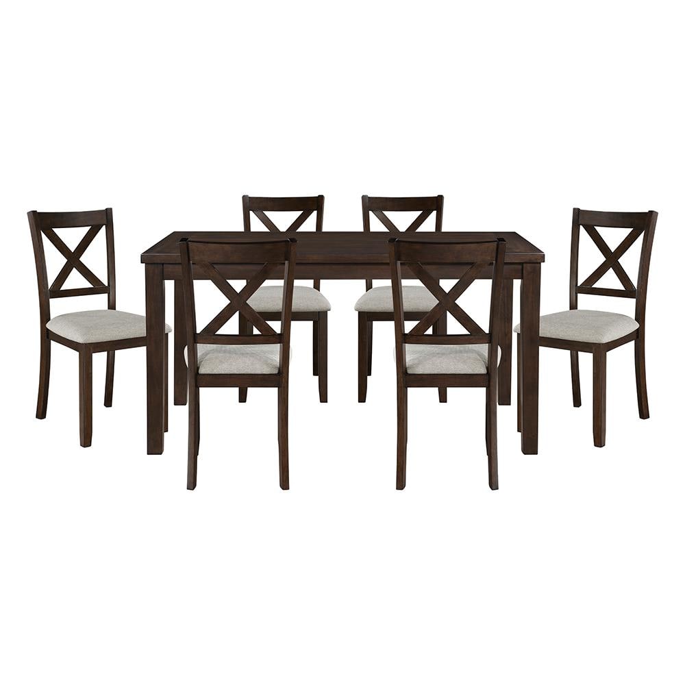 Faust 7-Piece Dark Cherry Finish Wood Top Dining Room Set Seats 6