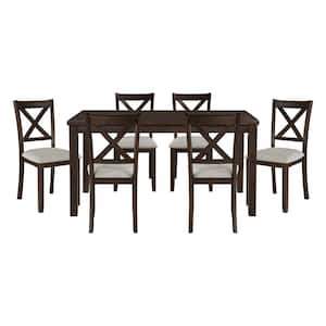 Faust 7-Piece Dark Cherry Finish Wood Top Dining Room Set Seats 6